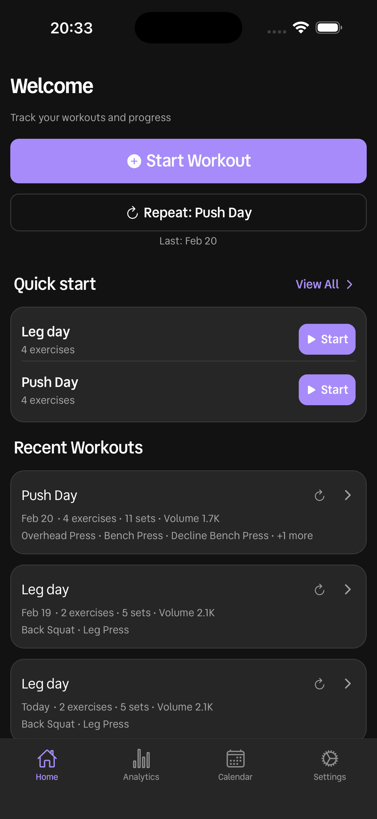 Setri dark mode home screen