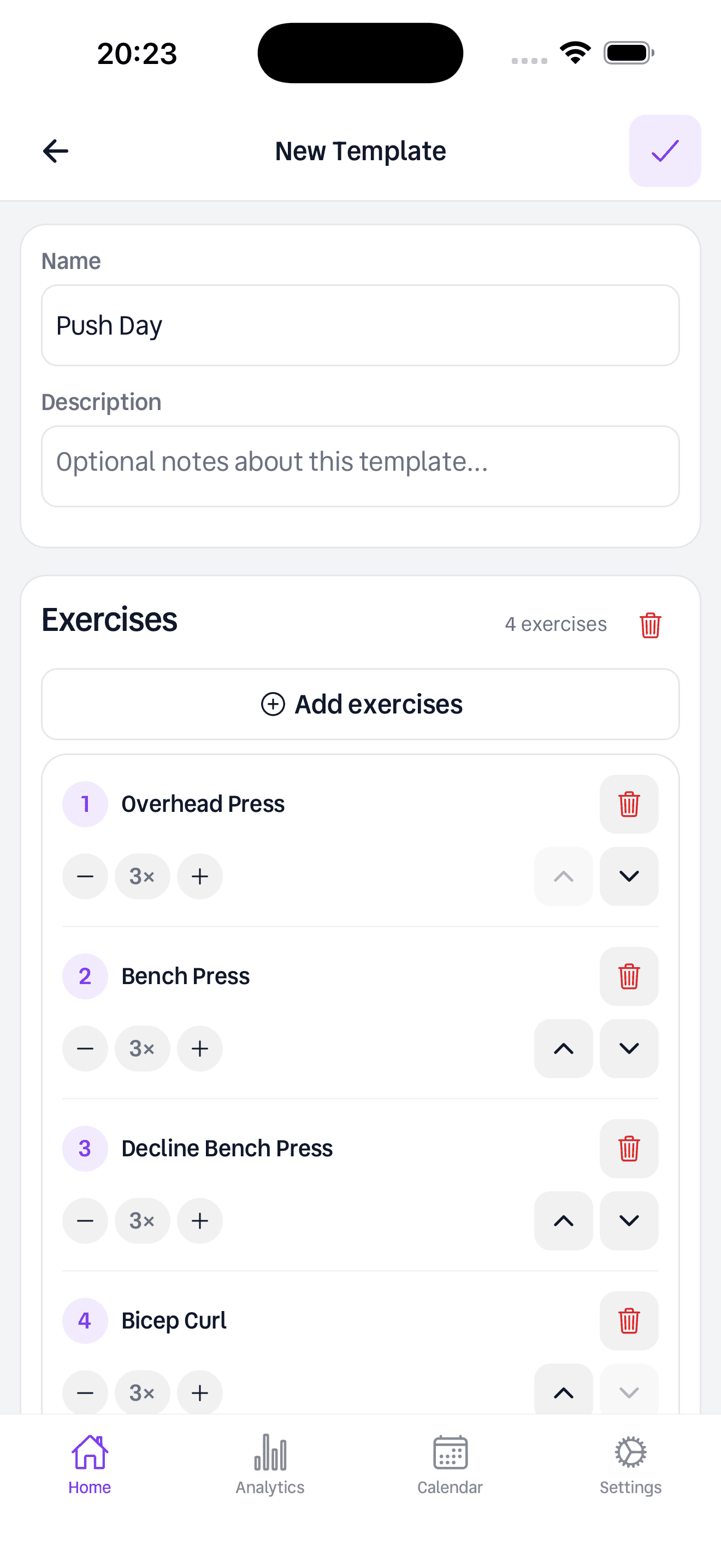 Setri light mode template creation screen